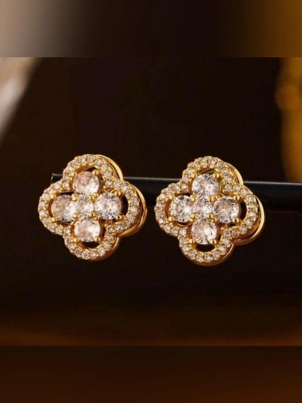Gold Plated Stainless Steel Clover Stud Earrings Flower Earrings